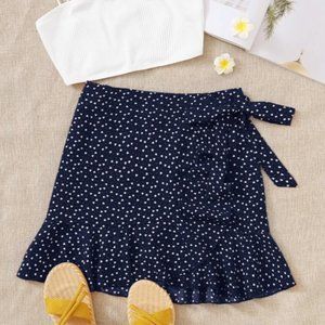 Print Ruffle Trim Wrap Skirt (XS)